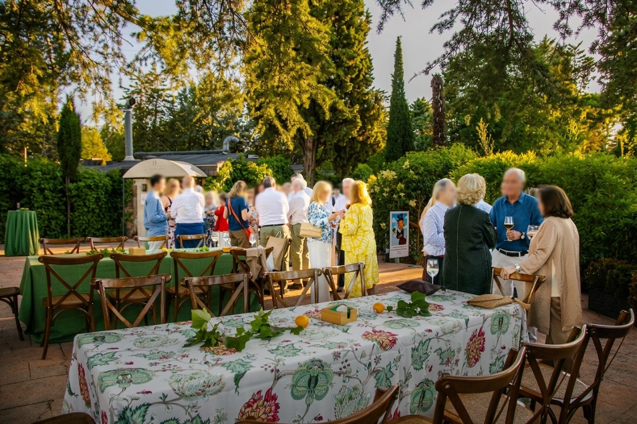 Terraza roja con evento
